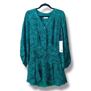 Parker Zee Green Jaded Jaguar Print Ruched Silk Blend Mini Dress NWT Size 4